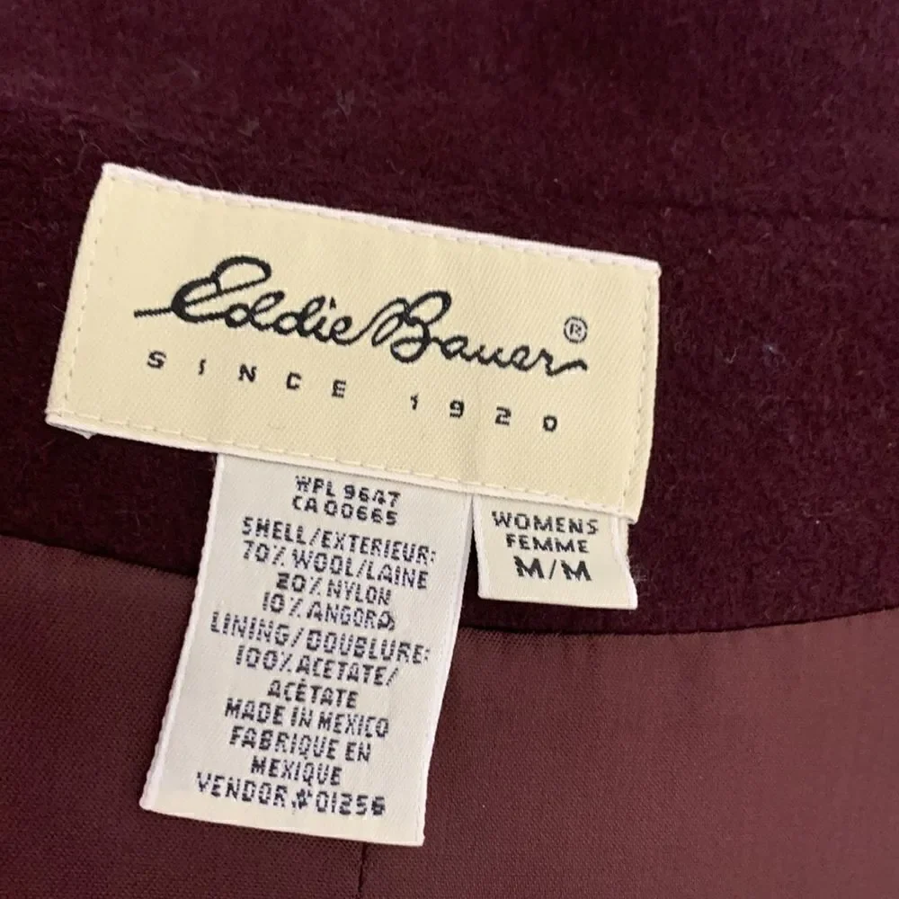 Eddie Bauer Purple Plum Medium Woman’s  Button Long Sleeve Jacket Wool Angora